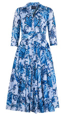 Aster Dress Shirt Collar 3/4 Sleeve Midi Length Cotton Musola (Lillie Toile Pastel)