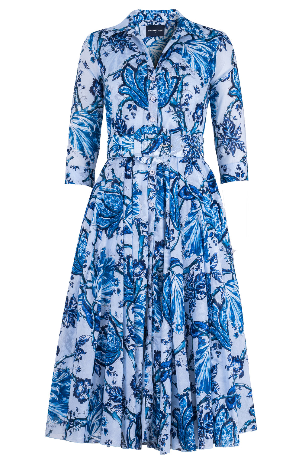 Aster Dress Shirt Collar 3/4 Sleeve Midi Length Cotton Musola (Lillie Toile Pastel)