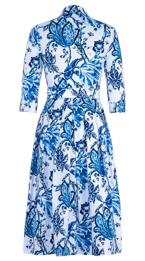 Audrey Dress #1 Shirt Collar 3/4 Sleeve Midi Length Cotton Stretch (Lillie Toile Pastel)
