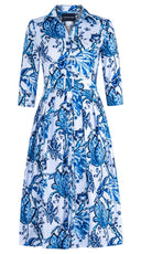 Audrey Dress #1 Shirt Collar 3/4 Sleeve Midi Length Cotton Stretch (Lillie Toile Pastel)