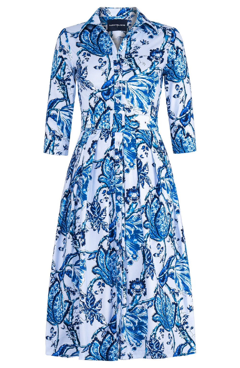 Audrey Dress #1 Shirt Collar 3/4 Sleeve Midi Length Cotton Stretch (Lillie Toile Pastel)