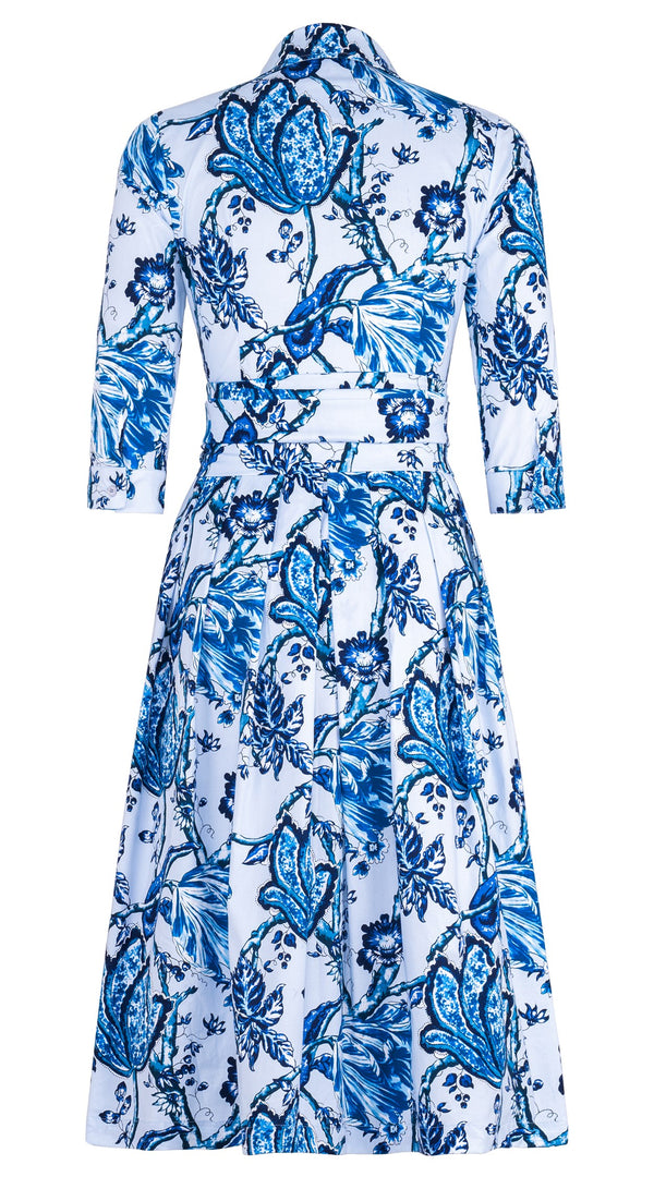 Audrey Dress #1 Shirt Collar 3/4 Sleeve Midi Length Cotton Stretch (Lillie Toile Pastel)