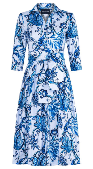 Audrey Dress #1 Shirt Collar 3/4 Sleeve Midi Length Cotton Stretch (Lillie Toile Pastel)