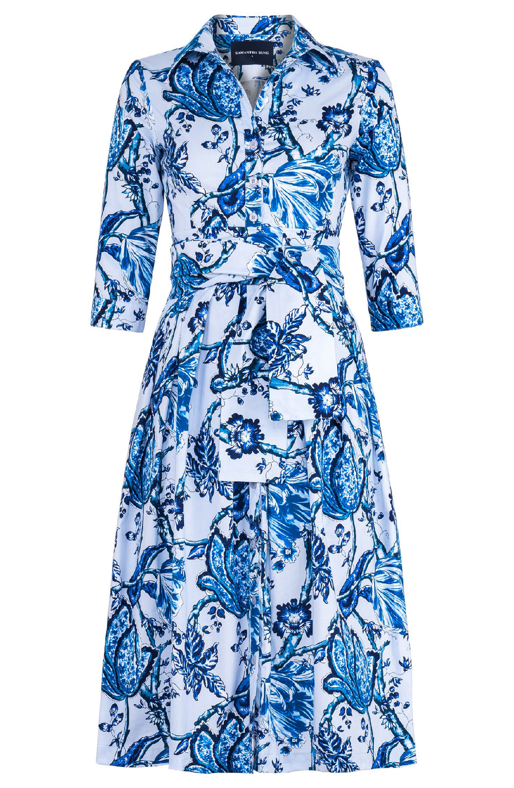 Audrey Dress #1 Shirt Collar 3/4 Sleeve Midi Length Cotton Stretch (Lillie Toile Pastel)