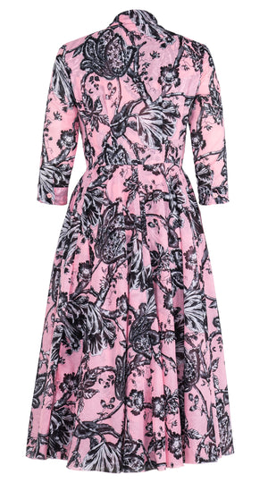 Aster Dress Shirt Collar 3/4 Sleeve Midi Length Cotton Musola (Lillie Toile Pastel)