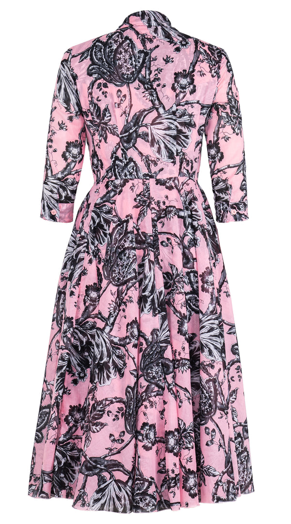 Aster Dress Shirt Collar 3/4 Sleeve Midi Length Cotton Musola (Lillie Toile Pastel)