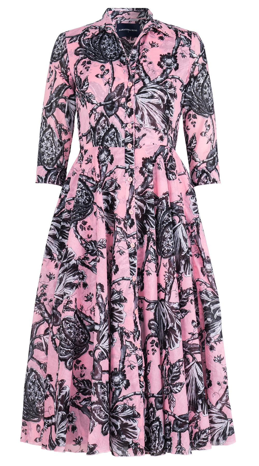 Aster Dress Shirt Collar 3/4 Sleeve Midi Length Cotton Musola (Lillie Toile Pastel)