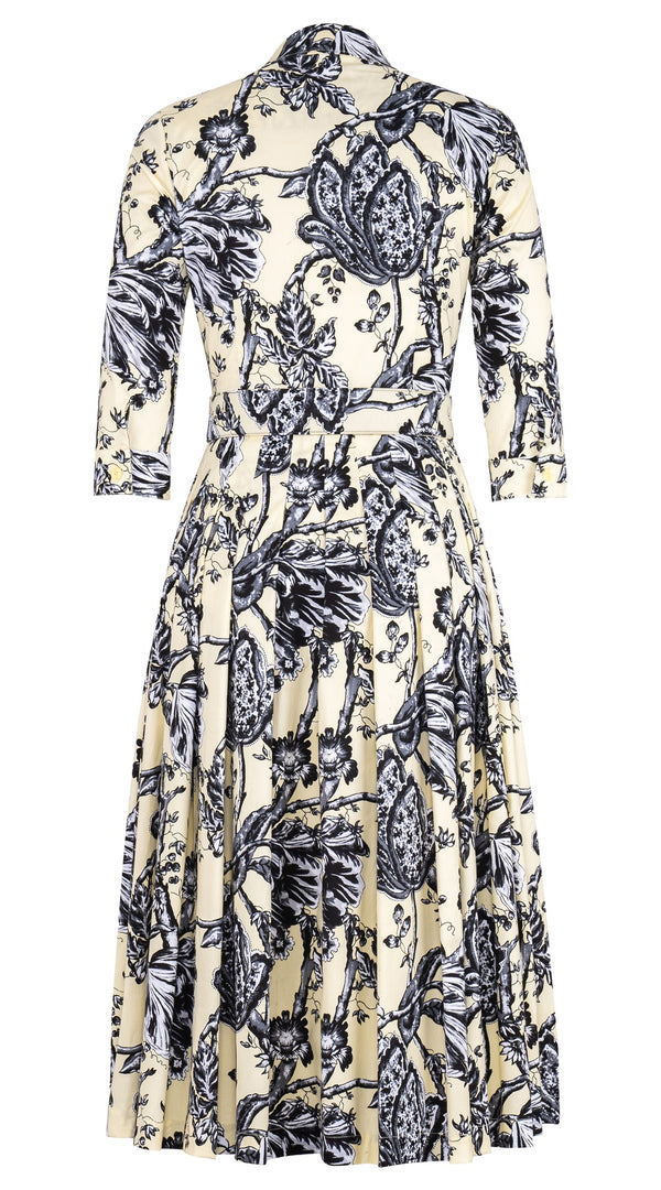 Audrey Dress #2 Shirt Collar 3/4 Sleeve Midi Length Cotton Stretch (Lillie Toile Black)