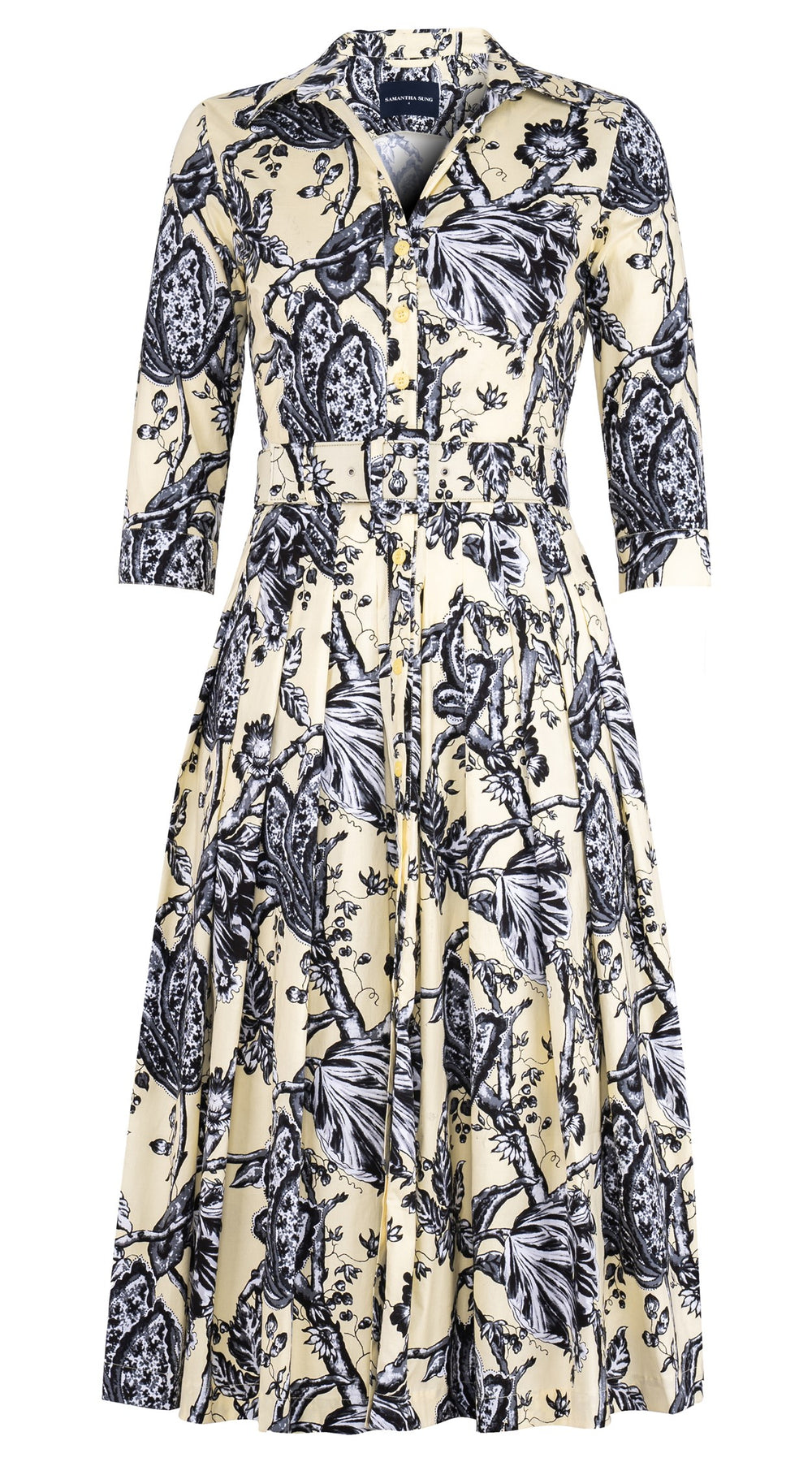 Audrey Dress #2 Shirt Collar 3/4 Sleeve Midi Length Cotton Stretch (Lillie Toile Black)