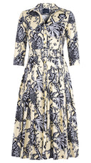 Audrey Dress #2 Shirt Collar 3/4 Sleeve Midi Length Cotton Stretch (Lillie Toile Black)