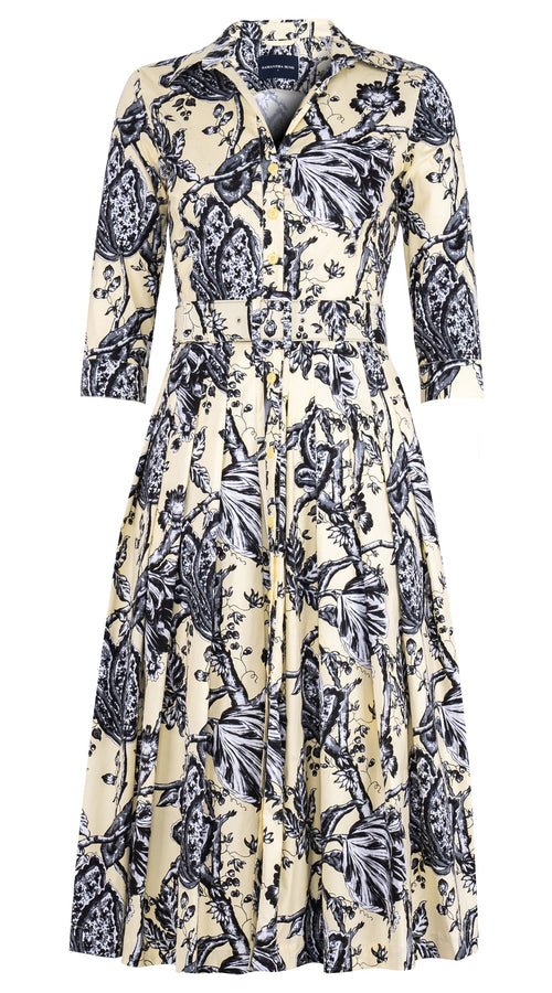 Audrey Dress #2 Shirt Collar 3/4 Sleeve Midi Length Cotton Stretch (Lillie Toile Black)