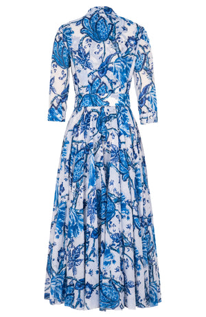 Aster Dress Shirt Collar 3/4 Sleeve Midi Plus Length Cotton Musola (Lillie Toile White)