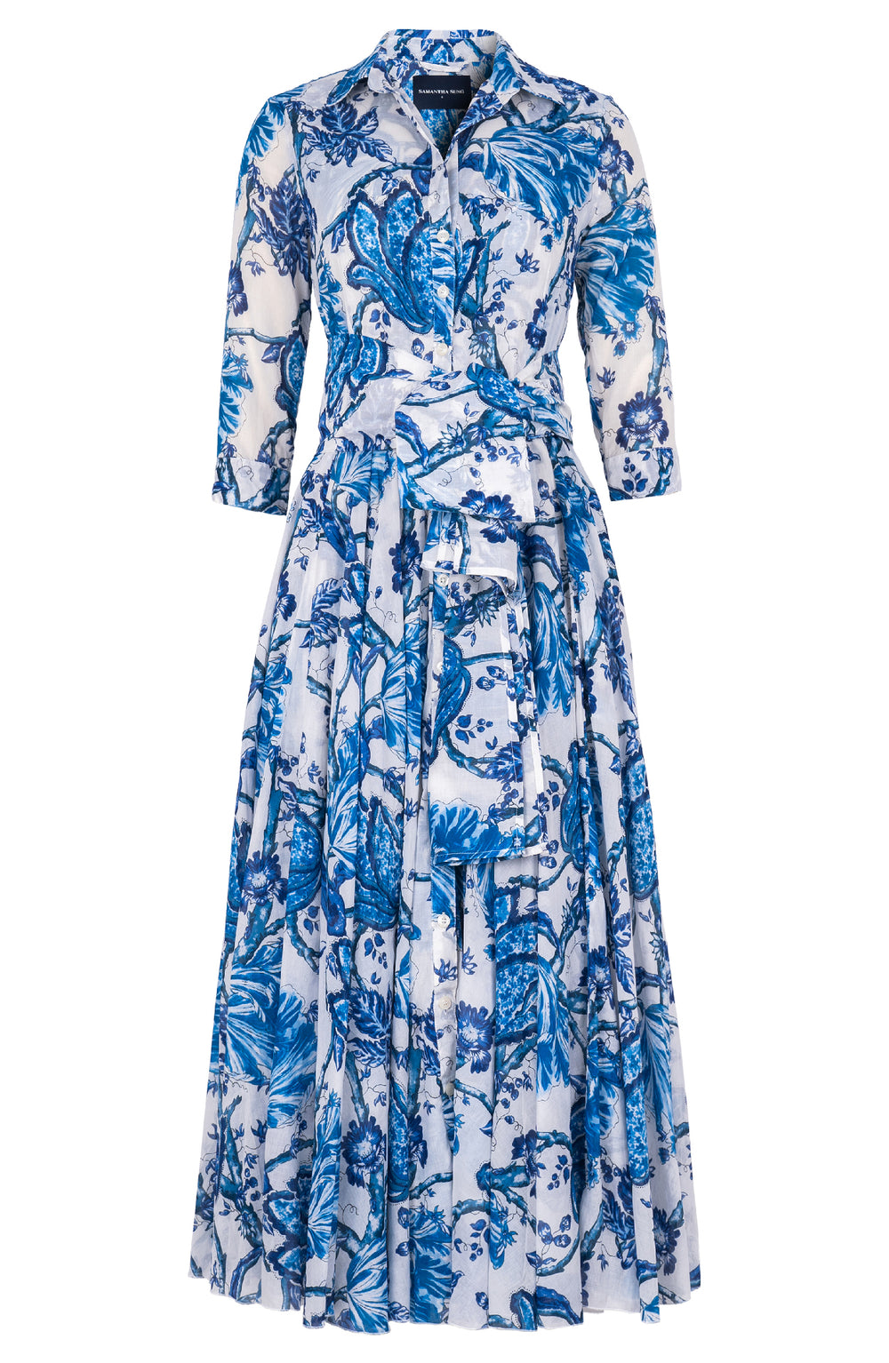 Aster Dress Shirt Collar 3/4 Sleeve Midi Plus Length Cotton Musola (Lillie Toile White)