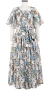 Cozette Dress Square Neck 1/2 Sleeve with Hamilton Belt Maxi Length Cotton Musola (Lillie Toile)