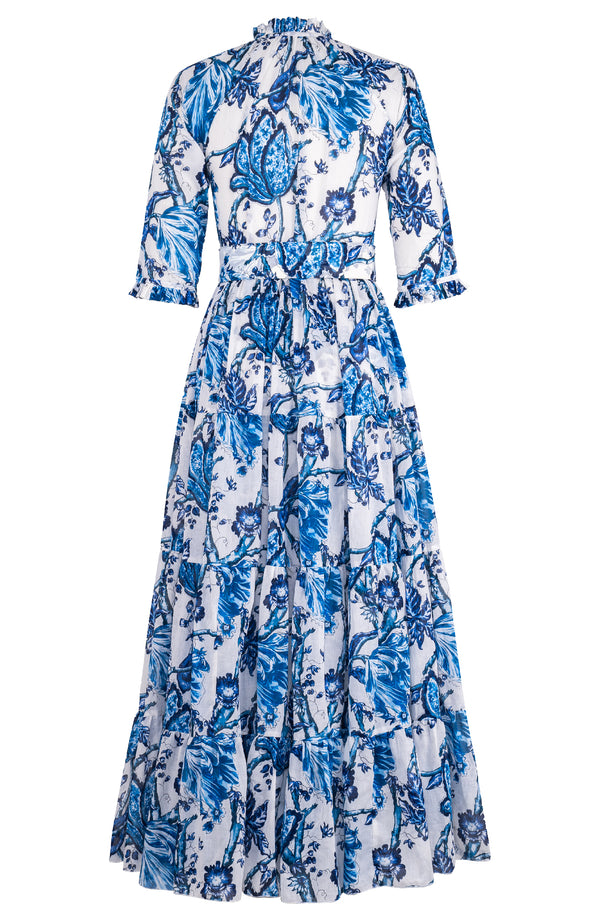 Eva Dress Crew Neck 3/4 Sleeve Maxi Length Cotton Musola (Lillie Toile White)