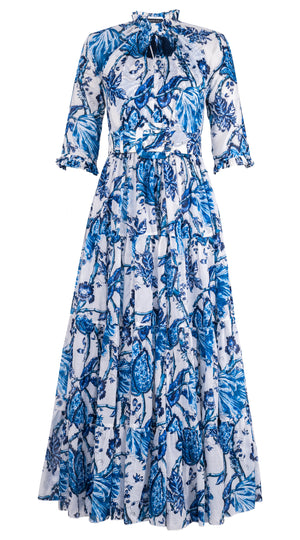Eva Dress Crew Neck 3/4 Sleeve Maxi Length Cotton Musola (Lillie Toile White)