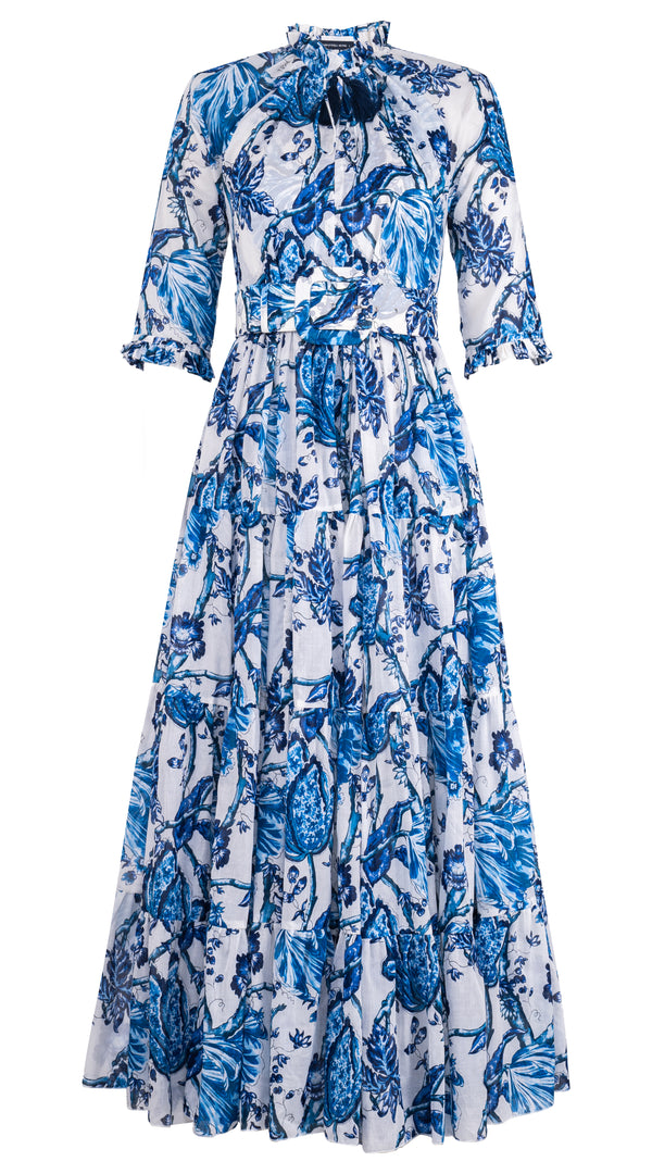 Eva Dress Crew Neck 3/4 Sleeve Maxi Length Cotton Musola (Lillie Toile White)
