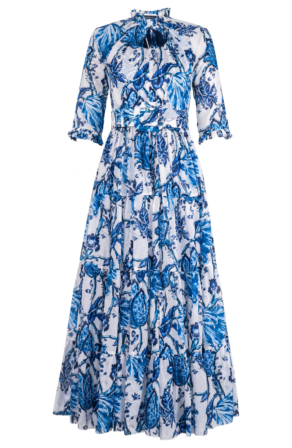 Eva Dress Crew Neck 3/4 Sleeve Maxi Length Cotton Musola (Lillie Toile White)