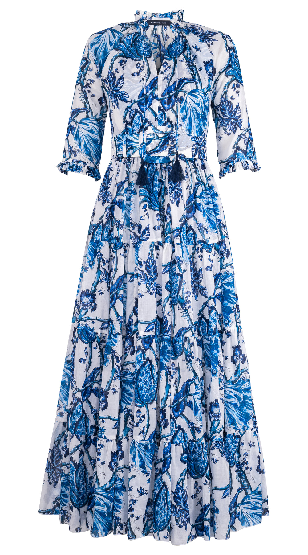Eva Dress Crew Neck 3/4 Sleeve Maxi Length Cotton Musola (Lillie Toile White)