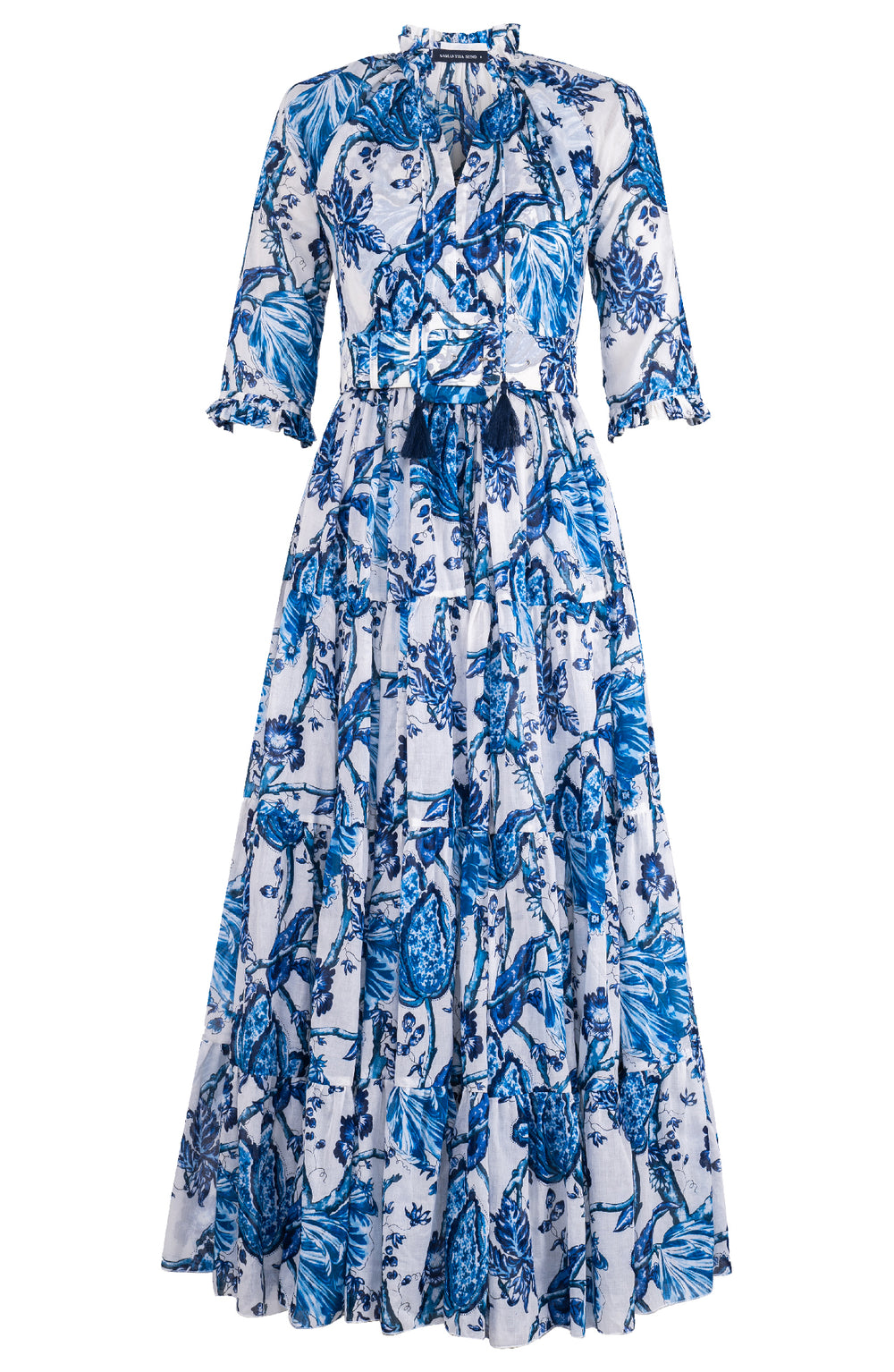 Eva Dress Crew Neck 3/4 Sleeve Maxi Length Cotton Musola (Lillie Toile White)