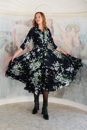 Aster Dress Shirt Collar 3/4 Sleeve Midi Plus Length Poliamide Taffta (Lily of the Valley)