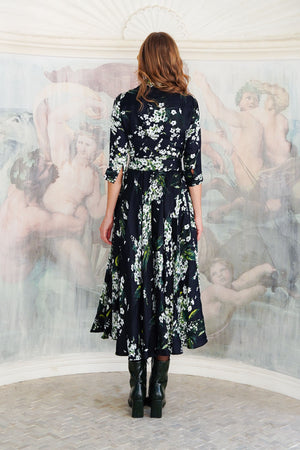 Aster Dress Shirt Collar 3/4 Sleeve Midi Plus Length Poliamide Taffta (Lily of the Valley)