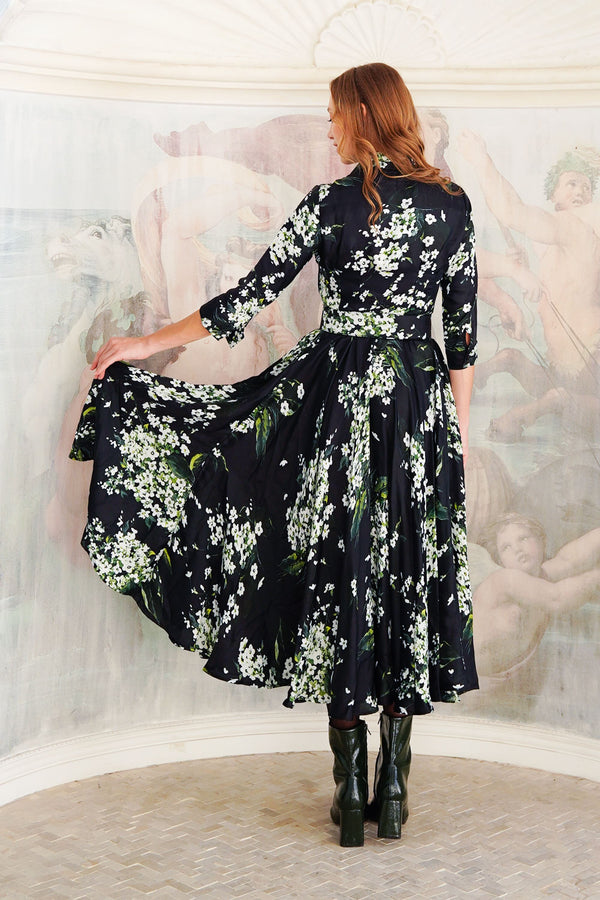 Aster Dress Shirt Collar 3/4 Sleeve Midi Plus Length Poliamide Taffta (Lily of the Valley)