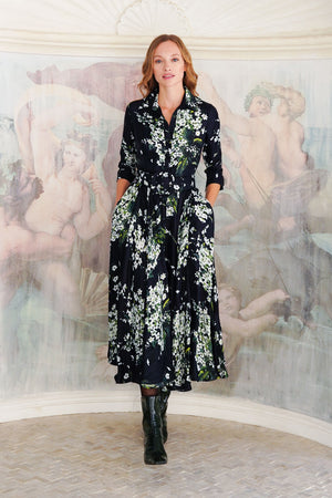 Aster Dress Shirt Collar 3/4 Sleeve Midi Plus Length Poliamide Taffta (Lily of the Valley)