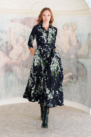 Aster Dress Shirt Collar 3/4 Sleeve Midi Plus Length Poliamide Taffta (Lily of the Valley)