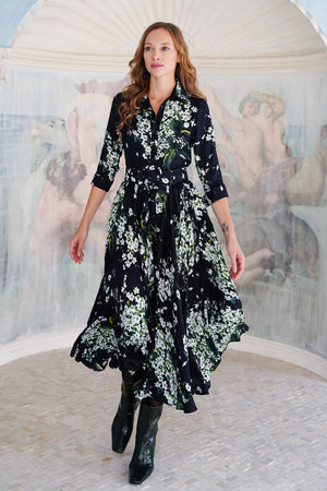 Aster Dress Shirt Collar 3/4 Sleeve Midi Plus Length Poliamide Taffta (Lily of the Valley)