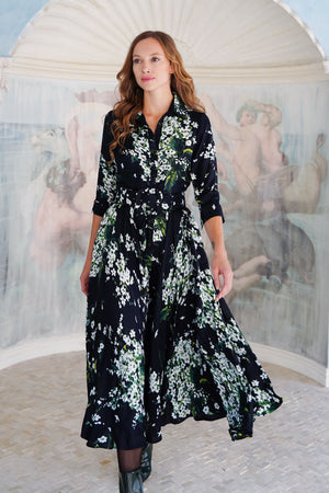 Aster Dress Shirt Collar 3/4 Sleeve Midi Plus Length Poliamide Taffta (Lily of the Valley)