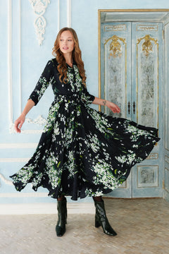 Aster Dress Shirt Collar 3/4 Sleeve Midi Plus Length Poliamide Taffta (Lily of the Valley)