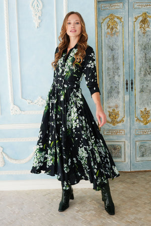 Aster Dress Shirt Collar 3/4 Sleeve Midi Plus Length Poliamide Taffta (Lily of the Valley)