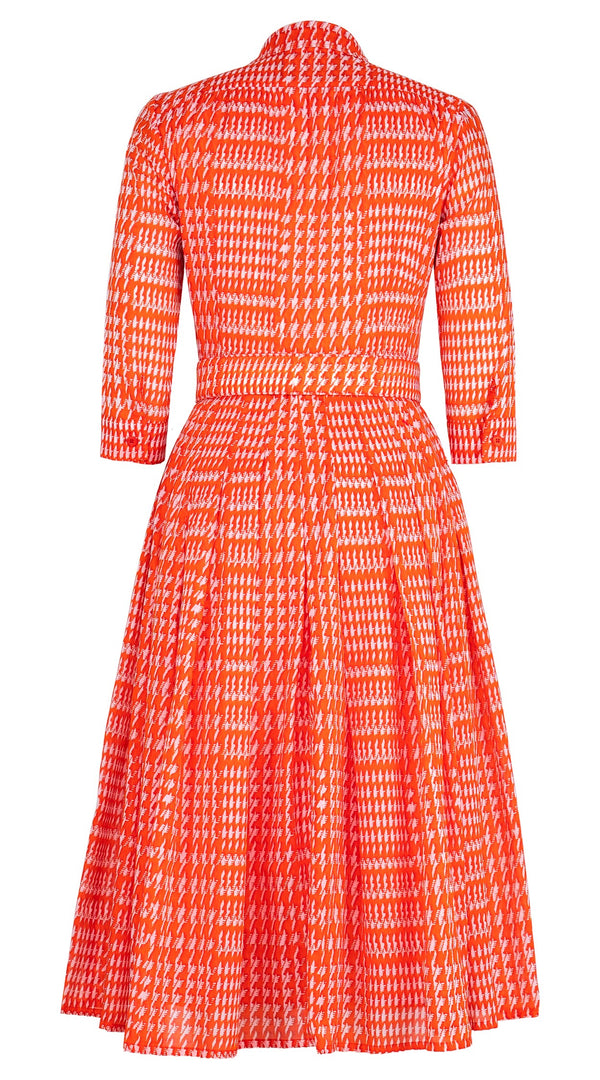 Audrey Dress #4 Shirt Collar 3/4 Sleeve Midi Length Cotton Musola (Linen Glenplaid Solid)