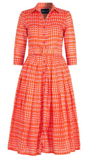 Audrey Dress #4 Shirt Collar 3/4 Sleeve Midi Length Cotton Musola (Linen Glenplaid Solid)