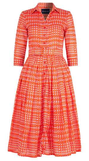 Audrey Dress #4 Shirt Collar 3/4 Sleeve Midi Length Cotton Musola (Linen Glenplaid Solid)