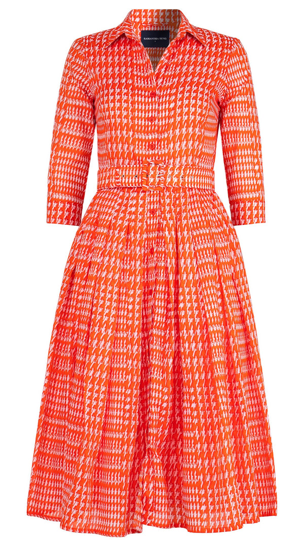 Audrey Dress #4 Shirt Collar 3/4 Sleeve Midi Length Cotton Musola (Linen Glenplaid Solid)