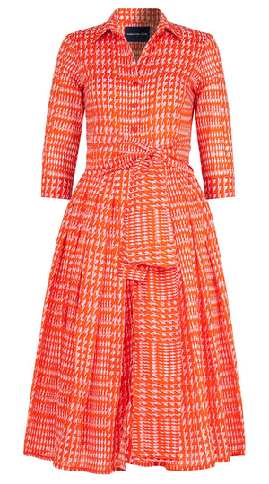 Audrey Dress #4 Shirt Collar 3/4 Sleeve Midi Length Cotton Musola (Linen Glenplaid Solid)