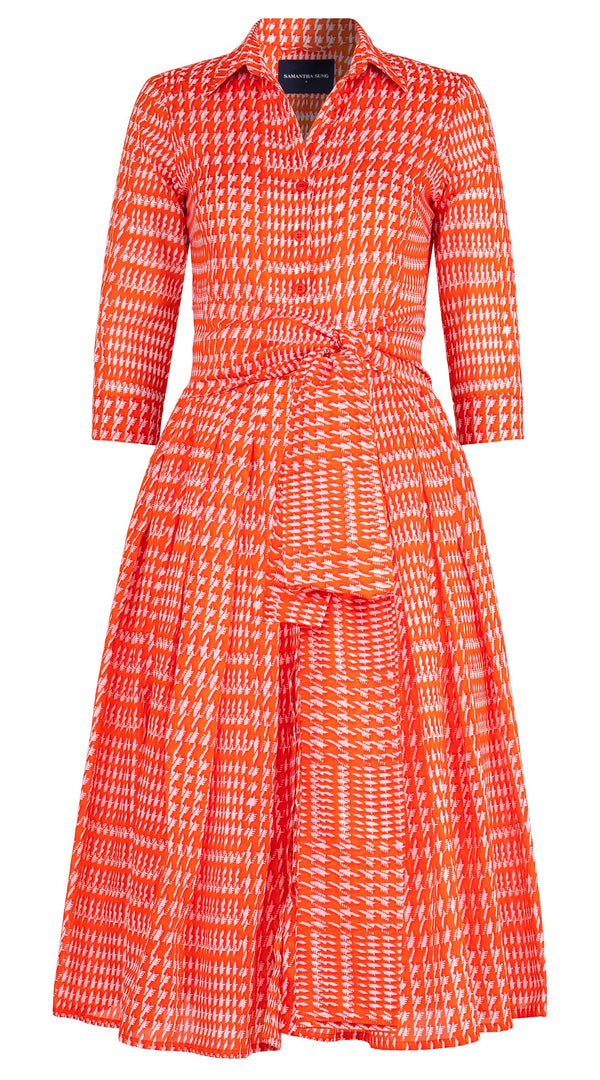 Audrey Dress #4 Shirt Collar 3/4 Sleeve Midi Length Cotton Musola (Linen Glenplaid Solid)