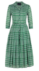 Audrey Dress #4 Shirt Collar 3/4 Sleeve Midi Length Cotton Musola (Linen Glenplaid Solid)