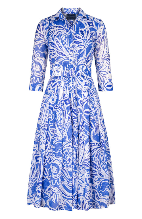 Audrey Dress #4 Shirt Collar 3/4 Sleeve Midi Length Cotton Musola (Linen Paisley Pastel)