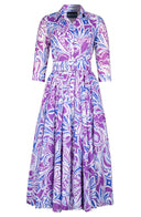 Aster Dress Shirt Collar 3/4 Sleeve Midi Plus Length Cotton Musola (Linen Paisley Pastel)