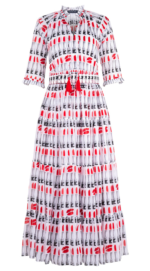 Eva Dress Crew Neck 3/4 Sleeve Maxi Musola (Lipstic Rouge) @4