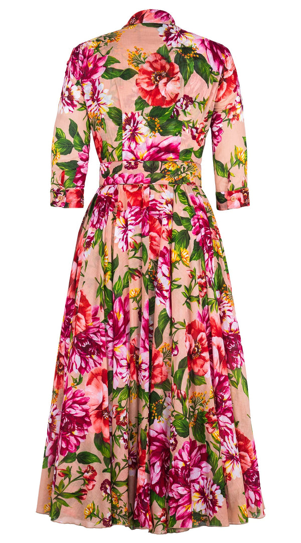 Aster Dress Shirt Collar 3/4 Sleeve Midi Plus Length Cotton Musola (Los Cabos Flower)