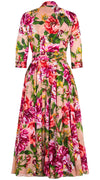 Aster Dress Shirt Collar 3/4 Sleeve Midi Plus Length Cotton Musola (Los Cabos Flower)