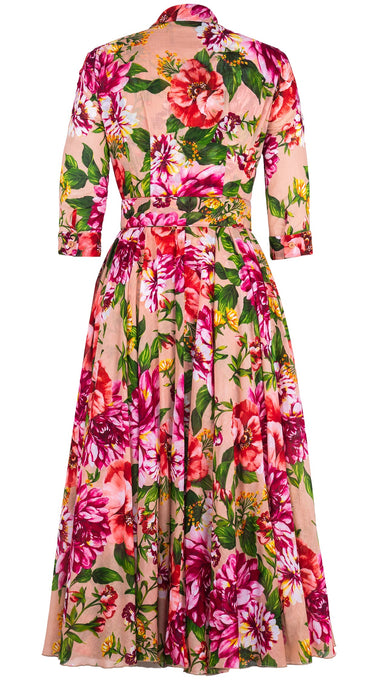Aster Dress Shirt Collar 3/4 Sleeve Midi Plus Length Cotton Musola (Los Cabos Flower)