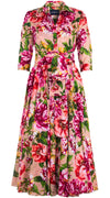 Aster Dress Shirt Collar 3/4 Sleeve Midi Plus Length Cotton Musola (Los Cabos Flower)