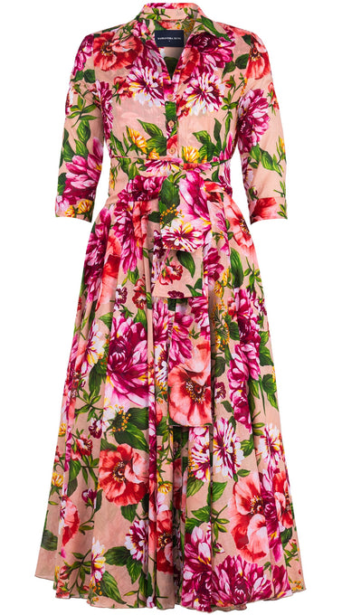 Aster Dress Shirt Collar 3/4 Sleeve Midi Plus Length Cotton Musola (Los Cabos Flower)