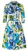 Audrey Dress #1 Shirt Collar 3/4 Sleeve Regular Length Cotton Stretch (Los Cabos Flower)