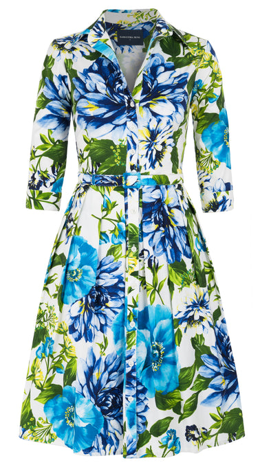 Audrey Dress #1 Shirt Collar 3/4 Sleeve Regular Length Cotton Stretch (Los Cabos Flower)